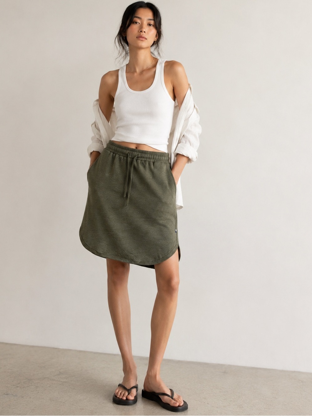 Kit & Ace Olive Green Drawstring Waist Skirt – Size M